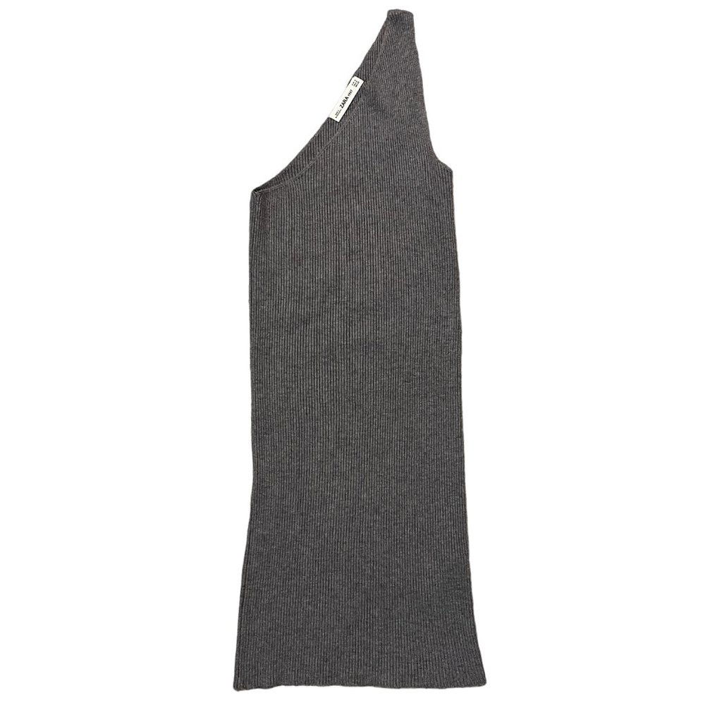 NWOT Zara Knit One Shoulder Body-Con Mini Dress In Grey Size S